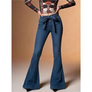 Bow-Tie High-Waisted Flare Jeans